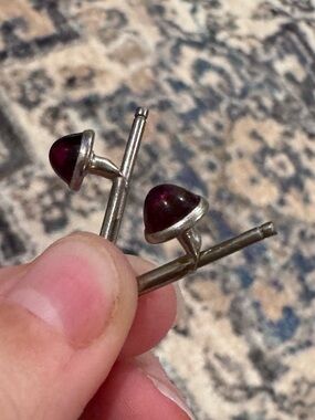 Othr Silver Cuff Links with Deep Red Cabochon